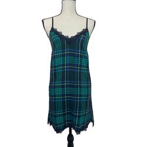 aerie Intimates Women's XS Lace Sleepwear Dress Adjustable Straps Green Plaid